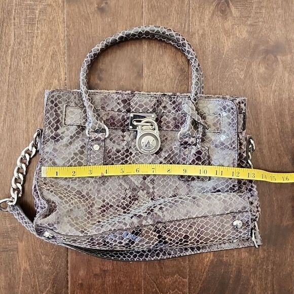 MICHAEL KORS Hamilton Dark Grey Python Snakeskin Prints Small Satchel Bag - Picture 13 of 16
